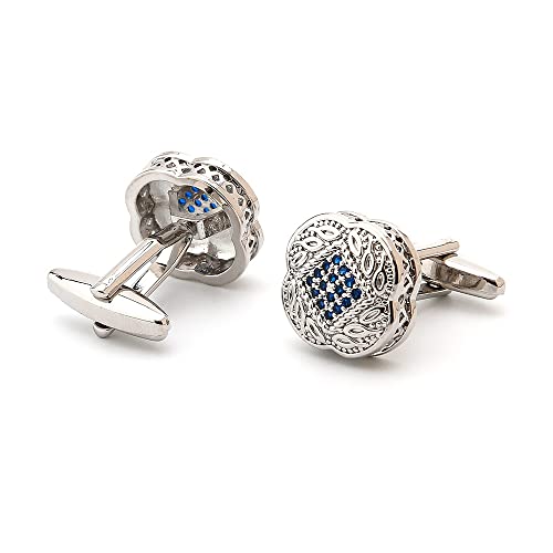Men's Cufflink Set, Silver with Blue Zircon, Comes with a Gift Box, Can be Used as Accessories and Gifts. Add Color to your Clothes.