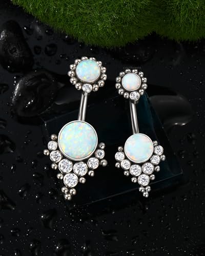 G23 Solid Titanium Belly Button Rings for Women Bezel Cluster 14G Implat-Grade Hypoallergenic Navel Rings Cute 14g Belly Rings - color: D-White Opal-Small Syle
