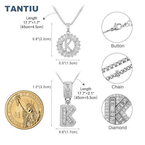 14K Gold Plated Alphabet Necklace Cubic Zirconia Letter Pendant, Personalized Name Jewelry Gift for Women, Customizable A-Z, Birthday/Mothers Day Gifts for Womens - color: White Gold, style: Style-K