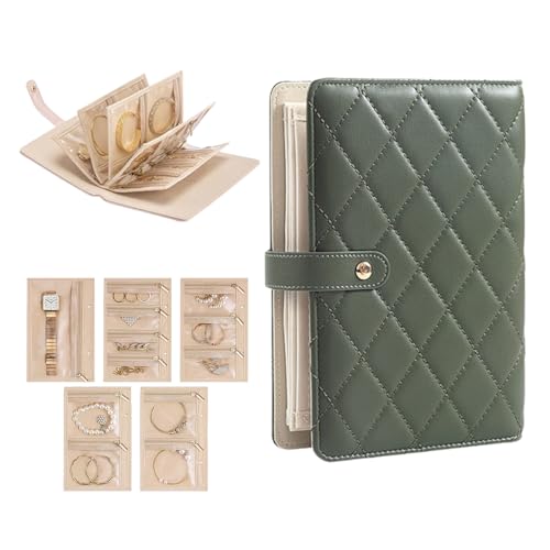 Travel Jewelry Organizer Case,Portable Checkered Jewelry Storage Bag,Velvet Lined Zipper Pouch for Earrings,Necklaces Rings (Green) - color: Green