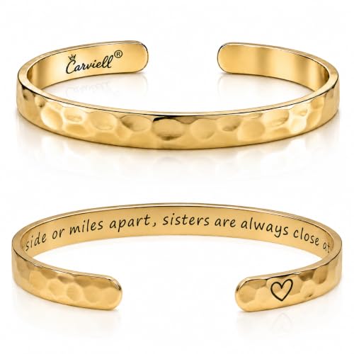 Bracelet - Gifts for Women – Inspirational, Friendships, Love, Mom, Daughters, Sisters, Christian, Graduations, Memorials & Wedding Gifts – 100+ Phrases – Stainless Steel, Gift Ready - color: SISTER'S Gift - Side by side or miles apart, sisters are always