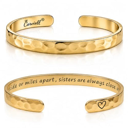Bracelet - Gifts for Women – Inspirational, Friendships, Love, Mom, Daughters, Sisters, Christian, Graduations, Memorials & Wedding Gifts – 100+ Phrases – Stainless Steel, Gift Ready - color: SISTER'S Gift - Side by side or miles apart, sisters are always