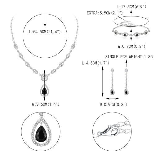 EVER FAITH Bridal Jewelry Set for Women, Stunning Teardrop Cubic Zirconia Birthstone Necklace Bracelet Earrings Sets Gift for Mothers Day/Valentines/Birthday/Christmas - color: Black