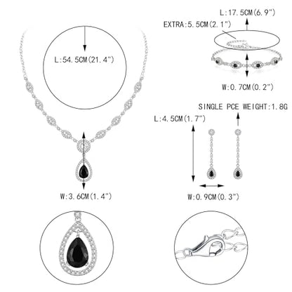 EVER FAITH Bridal Jewelry Set for Women, Stunning Teardrop Cubic Zirconia Birthstone Necklace Bracelet Earrings Sets Gift for Mothers Day/Valentines/Birthday/Christmas - color: Black