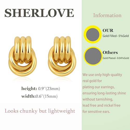 SHERLOVE Chunky Knot Gold Earrings Women Statement Drop Dangle Earrings | 14K Gold Plated Hypoallergenic Lightweight,Trendy Dainty Elegant Cute,Women Gold Jewelry Fashion Accessories Gifts - color: Knot Double Gold C