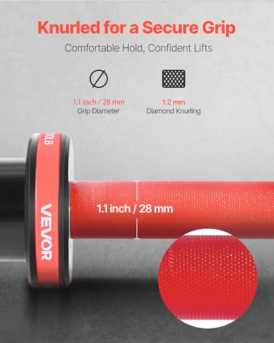 VEVOR 7FT/6FT/4FT Olympic Barbell Bar, Fits 2-Inch Weight Plates, Barbell Bar with Knurled Grip for Strength Training, Weightlifting, Squat, Deadlift, Bench Press, Curl, Overhead Press, 500lbs/700lbs/1000lbs Capacity - size: 4FT, 500LBS