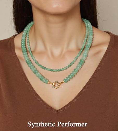 CASDAN 2Pcs Natural Gemstone Beaded Choker Necklaces for Women | Boho Colorful Beads Choker,Natural Stone Surfer Beach Necklaces,Handmade Summer Jewelry,Charm Trendy Necklaces - color: Light green