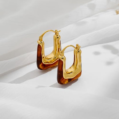 Acrylic Hoop Earrings for Women 14K Gold Plated Chunky Hoop Earrings Vintage Geometric Resin Fashion Jewelry Gifts - style: acrylic hoop