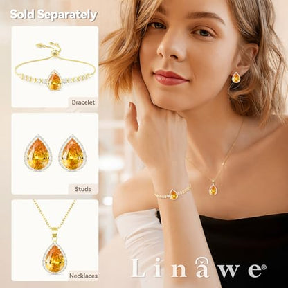 Linawe Women Stud Earrings, Teardrop Diamond Moissanite Cubic Zirconia Earrings Studs Rhinestone Jewelry Gold/Silver/Rose Gold - color: Gold,Nov
