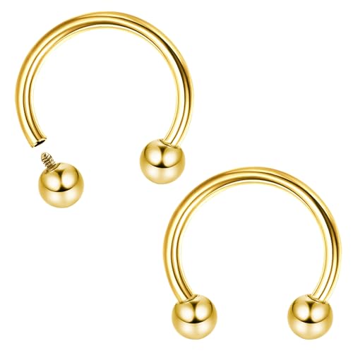 MILACOLATO 2Pcs Implant Grade Titanium Septum Rings for Women Men 16G | G23 Solid Titanium Internally Threaded Horseshoe Circular Barbell Piercing Jewelry for Nose Lip Tragus Eyebrow Helix Daith - color: 2pcs-gold-16g/8mm