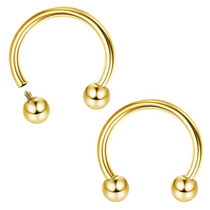MILACOLATO 2Pcs Implant Grade Titanium Septum Rings for Women Men 16G | G23 Solid Titanium Internally Threaded Horseshoe Circular Barbell Piercing Jewelry for Nose Lip Tragus Eyebrow Helix Daith - color: 2pcs-gold-16g/8mm