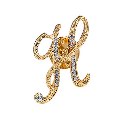 Initial Letter Brooch Pin Small Lapel Pin Tie Tack Name Personalized Gifts for Women Men Gold A-Z - style: H