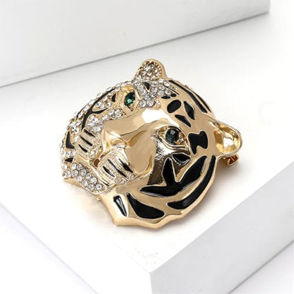 Luxury Crystal Tiger Brooch Pins for Women Men Vintage Gold-Tone Climbing Black Spots Leopard Brooch Fashion Panther Cougar Pin Suit Jackets Coat Animal Jewelry Gift - style: Gold Tiger