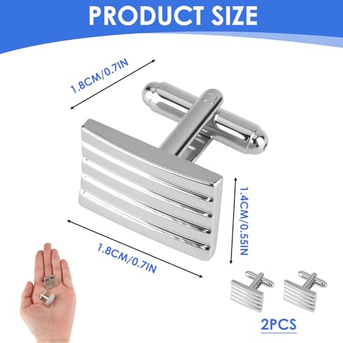2 Pack Classic Cufflinks for Mens, 2025 Classic Plated Rectangle Cufflinks Luxurious Tuxedo Shirt Cuff Link for Mens Steel Business Wedding Formal Business Gift - color: Silver