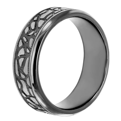 Boston Bay Diamonds Tantalum Comfort Fit Mens Wedding Band or Fashion Ring - 7mm & 8mm - Choice of Style - color: 8mm Black Rock Pattern