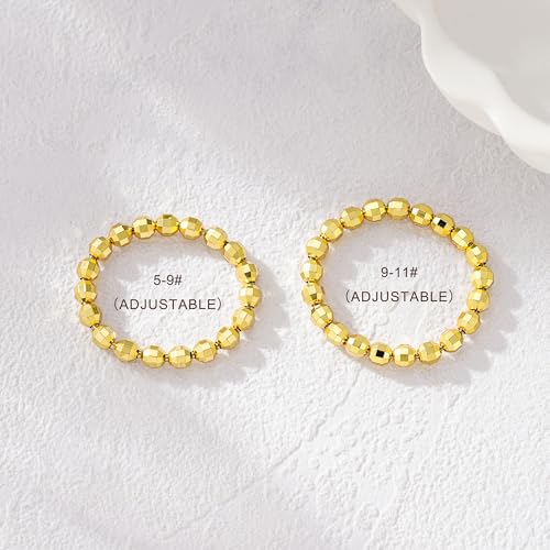 3PCS 14K Gold Plated Stretch Rings for Women Dainty Ball Beaded Elastic Layered Stack Knuckle Ring Set Non Tarnish Waterproof Trendy Statement Jewelry Gifts for Daily Outfits Fashion Accessories - color: Gold-3Pcs