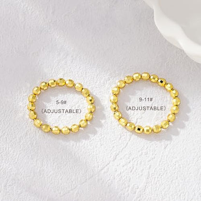 3PCS 14K Gold Plated Stretch Rings for Women Dainty Ball Beaded Elastic Layered Stack Knuckle Ring Set Non Tarnish Waterproof Trendy Statement Jewelry Gifts for Daily Outfits Fashion Accessories - color: Gold-1Pcs