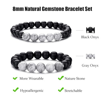 RANKEEF Tiger Eye Bracelet For Men 8MM Natural Stone Stretch Adjustable Black Crystal Beaded Bracelet for Men Women Gifts - color: 2,gray,black