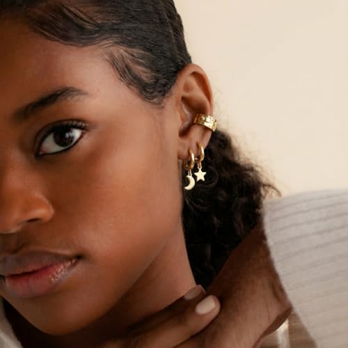 Earrings for Women 14K Gold Plated Huggie Hoop Dangle | Charm Drop,Dainty,Small,Simple,Lightweight,Hypoallergenic,Trendy,Everyday Jewelry,Gift - color: 02. Moon