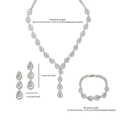 Bride Jewelry Set Silver Crystal Wedding Necklace Earrings Bracelet Set - Bridal Rhinestone Brass Pendant Accessories for Women and Bridesmaids - style: Jewelry Set 04
