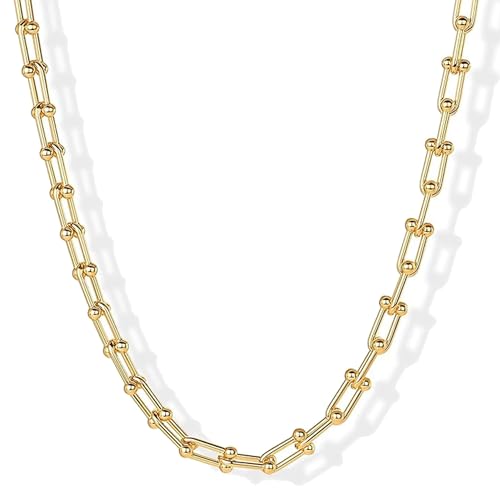 BG&WLing 18K Gold Plated Paperclip Necklace for Women Chunky Stainless Steel Link Chain Necklace Gold Statement Choker Classic Jewelry Gift - color: Yellow Gold（19.7”）