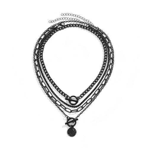 4 Pcs Black Necklace,Star Necklace Layered Necklaces for Women Goth Emo Jewelry Gothic Necklaces for Women - color: black coin