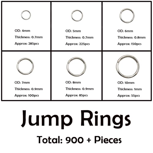 INSPIRELLE 900 Pieces Open Jump Rings and 120 Pieces Lobster Clasps Metal Split Rings Connector Rings for Jewelry Making Rhodium - color: Rhodium