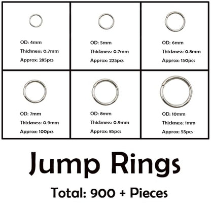 INSPIRELLE 900 Pieces Open Jump Rings and 120 Pieces Lobster Clasps Metal Split Rings Connector Rings for Jewelry Making Rhodium - color: Rhodium