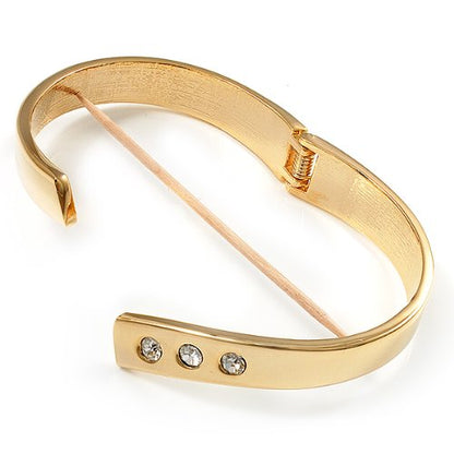 Avalaya Gold Plated Crystal Hinged Bypass Bangle Bracelet