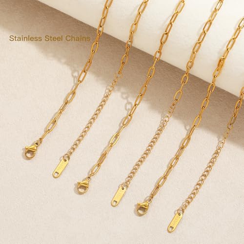 Swyabi 20 PCS Paperclip Necklace Bracelet Chains Bulk for Jewelry Making | 18K Stainless Steel, Gold Plated, with Extender, No Fade, No Rust, Adjustable, for Men Women DIY - color: 3x7.5mm Gold
