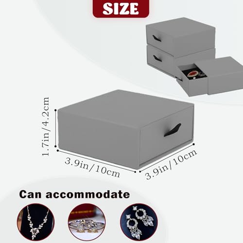 Nsmykhg Jewelry Gift Box Velvet-Lined,12 Pack Compact Drawer Style for Earrings & Rings, Necklace & Bracelet Organizer, 3.93x3.93x1.65 Inches, Stackable Elegant Jewelry Display & Storage Box (Grey) - color: Grey