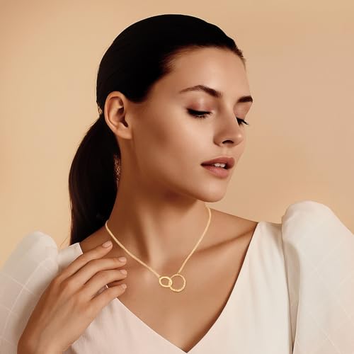 Minimalist Stainless Steel Single or Two Circular Hammered Texture Pendant Necklace for Women, 14K Gold/Silver/Rose Gold Plated Hypoallergenic Stackable Layered Collarbone adjustable Chain Necklace, Dainty Layering Necklace Jewelry Gift - style: Gold Two