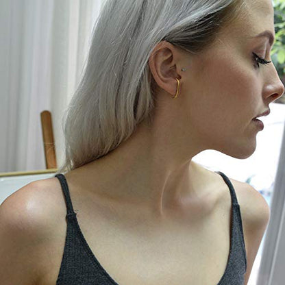 18K Gold Plated Sterling Silver Suspension Hoop Earring Ear Suspender Minimalist Ear Cuff Rose Gold Wrap Hoop Silver Huggie Earring - color: 18K Rose Gold Plated