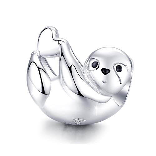 BISAER 925 Sterling Silver Charms for Bracelets Cat Dog Sloth Animal Beads Butterfly Fairy Heart Dangle Pendant Charms - color: Cute Sloth