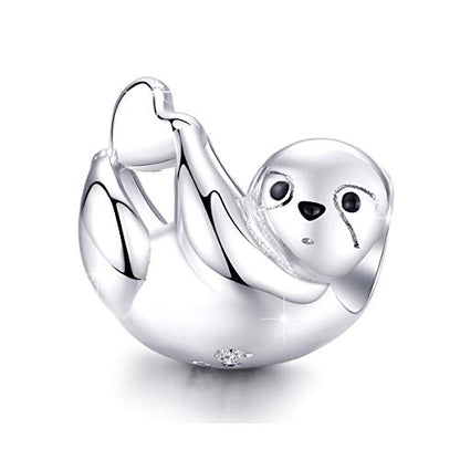 BISAER 925 Sterling Silver Charms for Bracelets Cat Dog Sloth Animal Beads Butterfly Fairy Heart Dangle Pendant Charms - color: Cute Sloth