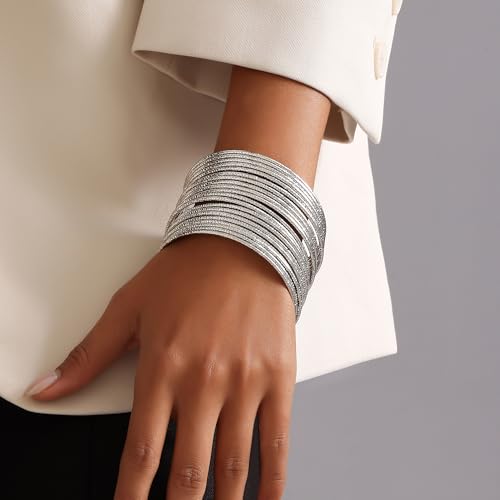 Gold Bangles for Women, 12 Pcs Boho Stackable Bracelets Multi Layer Textured Chunky Bracelets Jewelry Set for Women - color: Style C- 20 pcs silver