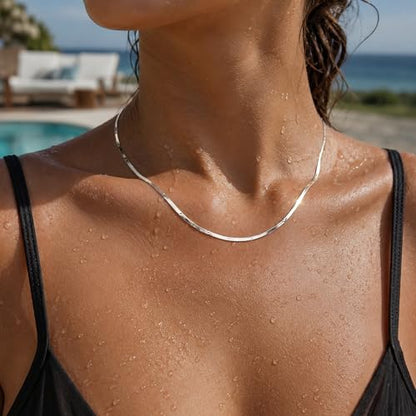 WomenGifts 14K Gold Silver Plated Herringbone Necklace for Women, Dainty Snake Chain Choker, Trendy Simple Long Layered Jewelry Non Tarnish, 3/4/5/8mm,14,16,18,20,22,24,26 Inch Thin & Chunky Options - color: Silver, style: 1.5mm-14inch