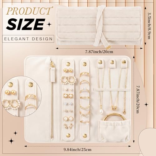 Tondiamo 1 Pcs Velvet Jewelry Roll Luxury Travel Jewelry Case for Ring Necklace Earring Bracelet Storage Bag Women Bridesmaid Gift (Cream White) - color: Cream White