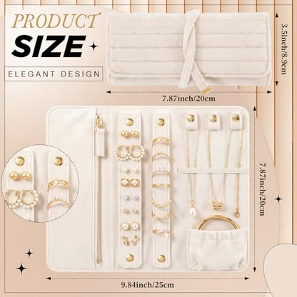 Tondiamo 1 Pcs Velvet Jewelry Roll Luxury Travel Jewelry Case for Ring Necklace Earring Bracelet Storage Bag Women Bridesmaid Gift (Cream White) - color: Cream White
