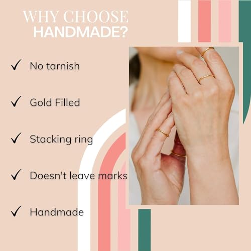 Handmade 1mm 14K Gold Filled Ring for Women & Girls Thin Gold Ring Dainty Cute Stacking Stackable Band Non-Tarnish | - color: 2 Pack