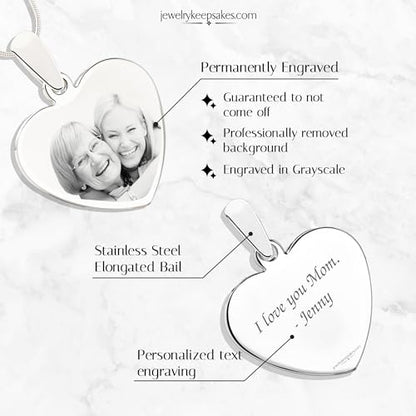 Personalized Picture Engraved Heart Pendant with 20" Chain - color: Gold-Heart