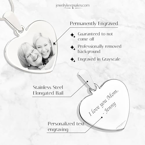 Personalized Picture Engraved Heart Pendant with 20" Chain - color: Silver