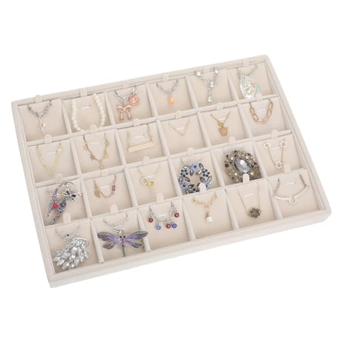 24 Grids Stackable Jewelry Tray Organizer with Removable Dividers, Velvet Jewelry Display Tray for Earrings Necklaces Bracelet Rings Display Showcase - Beige