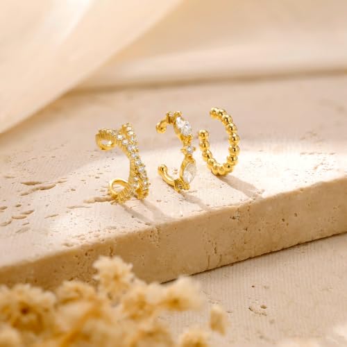 14K Gold Plated Layered Chunky Ear Cuff for Women Thick Ear Clips | Ear Cuff Earrings for Women,Hammered Texture design，Lightweight Hypoallergenic Ear Clips，trendy Jewelry for Daily Party Prom - color: gold 1