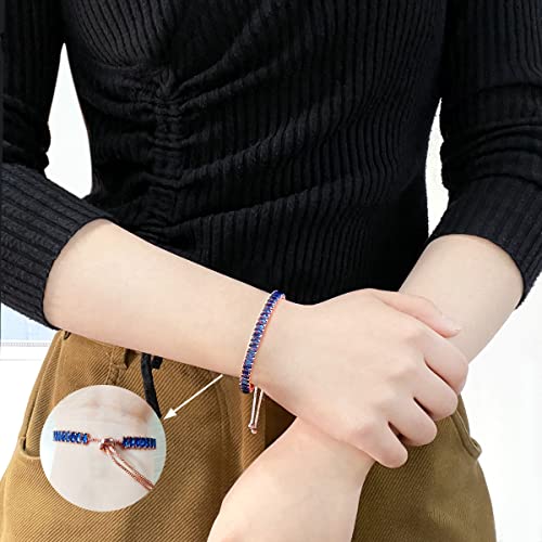 Uloveido Classic Emerald Cut Rectangular Cubic Zirconia Eternity Tennis Bracelet Adjustable for Women Y1788 - color: Rose Gold-Dark Blue