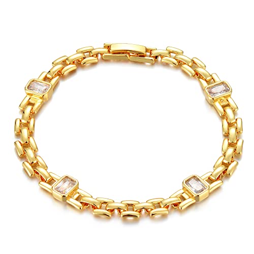 LOYATA Chain Bracelet Gold Link 14K Gold Plated Dainty Pearl Bracelet Simple Jewelry Gift for Women - style: Cubic Zirconia 1