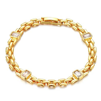 LOYATA Chain Bracelet Gold Link 14K Gold Plated Dainty Pearl Bracelet Simple Jewelry Gift for Women - style: Cubic Zirconia 1