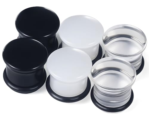 8G-12mm Acrylic Single Flare Ear Gauges Plugs and Tunnels mushroom shaped with O-Ring Gauges Expander Stretcher for Women Men Clear Black Opalite - color: 00G (10mm)