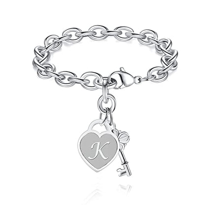 TONY & SANDY Initial Charm Bracelets for Girls Women Stainless Steel A-Z Bracelet Personalized Gifts Birthday Graduation Easter Basket Stocking Stuffers for Teens Girls Women Jewelry - style: K-11