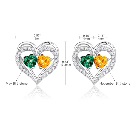 Iefil Birthstone Earrings for Women - 925 Sterling Silver Birthstone Earrings, Anniversary Birthday Gifts for Women Wife Girlfriend Mom - color: 05-11-May-Nov Birthstone